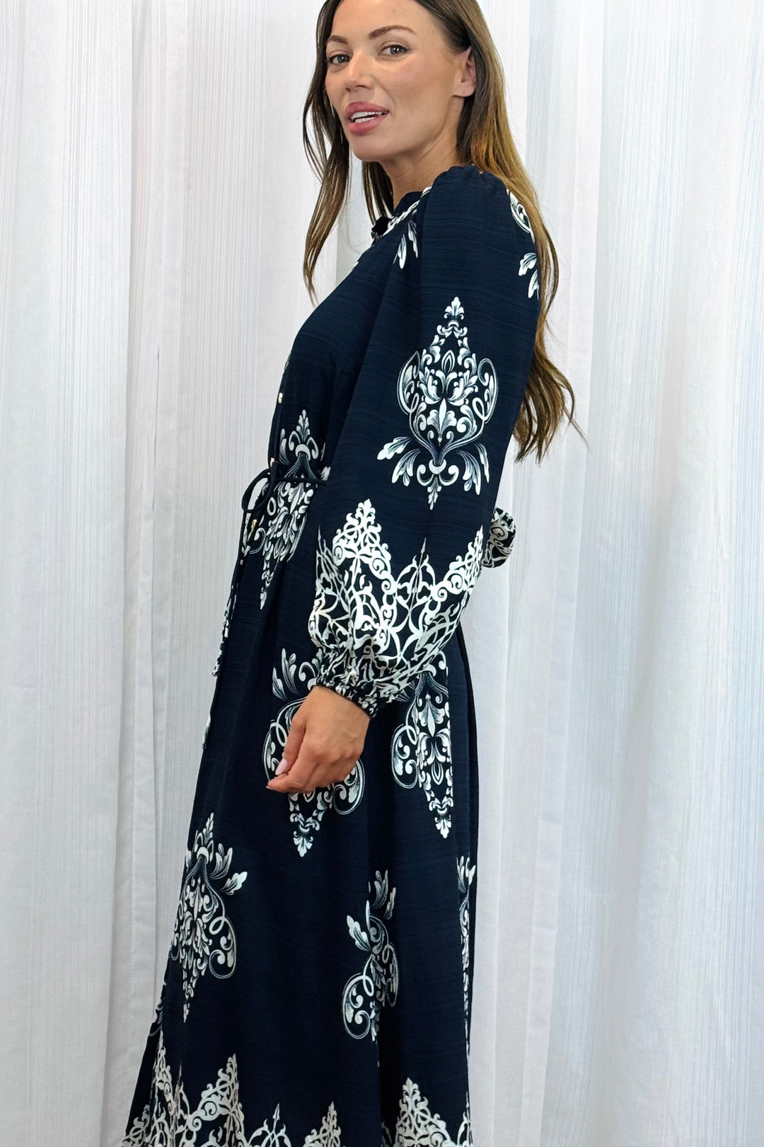 Mina Black Multi Print Dress With Off White Print