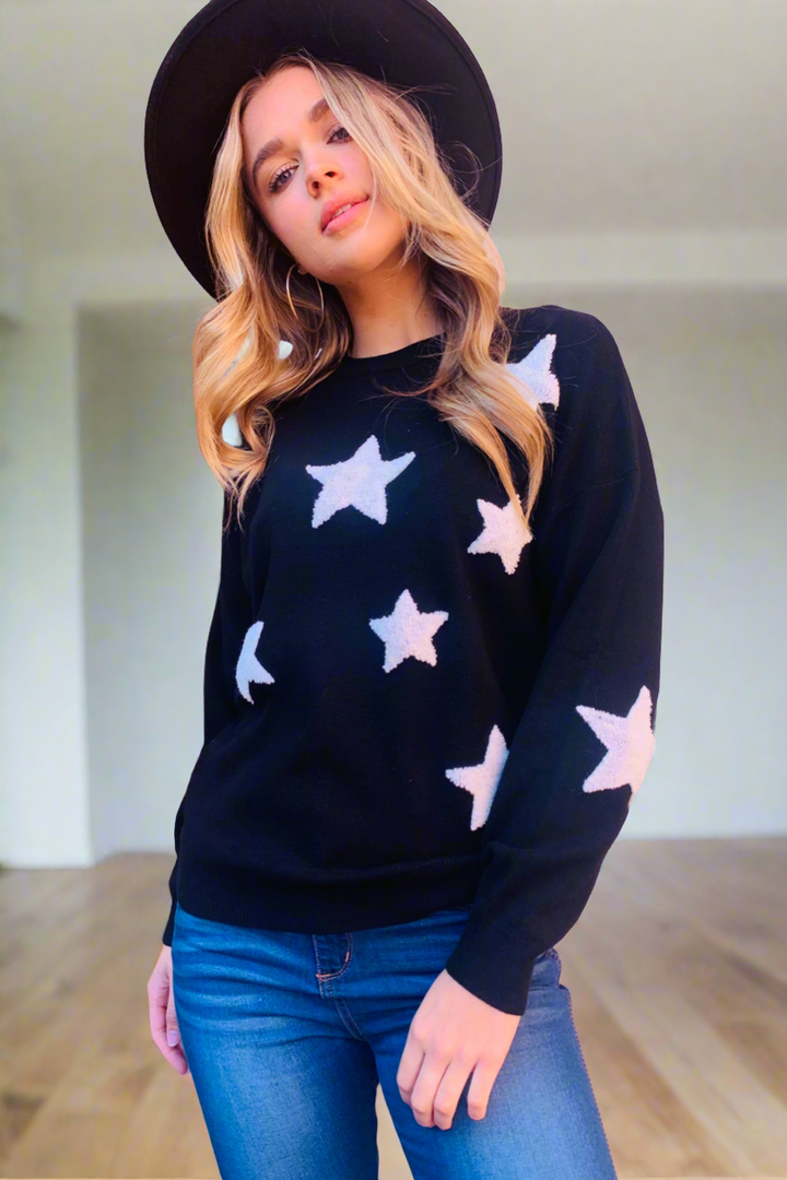 Pia | Black Knit With White Star Detail