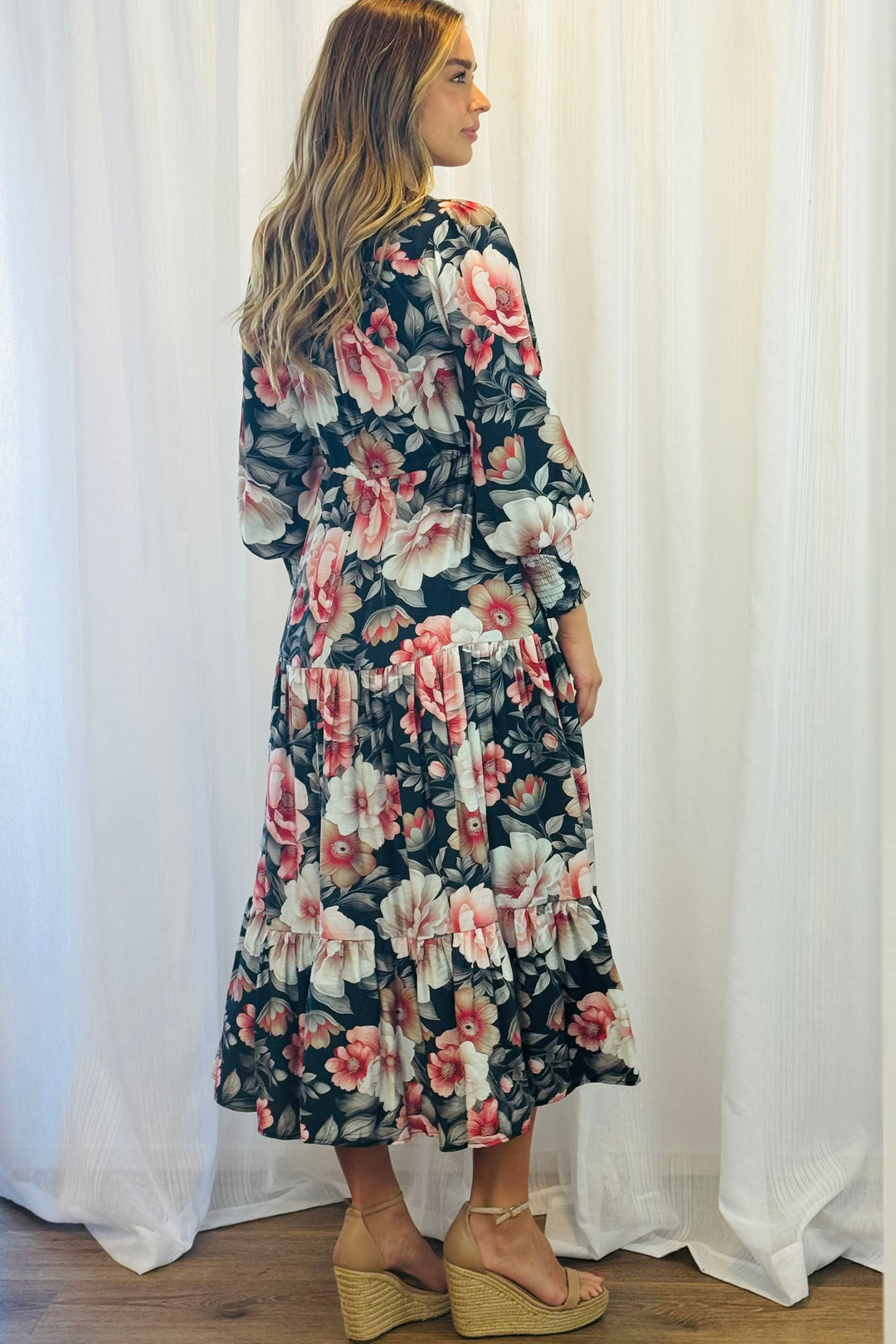 Yasmine Floral Drawstring Maxi Dress with Front Split