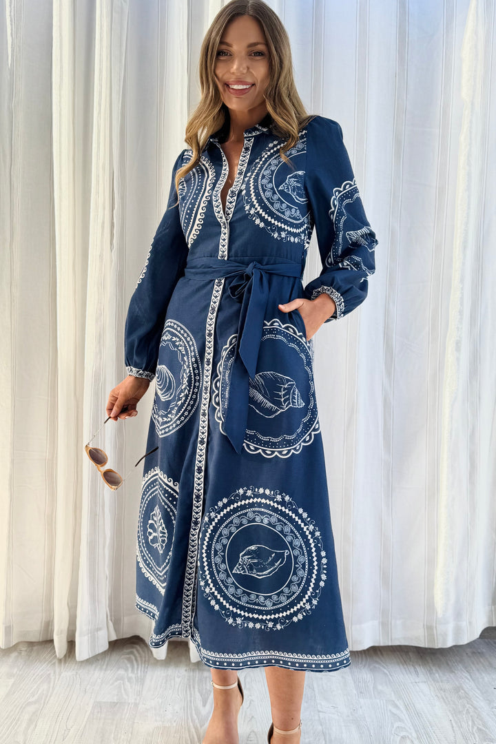 Jada Navy Print Shirt Dress