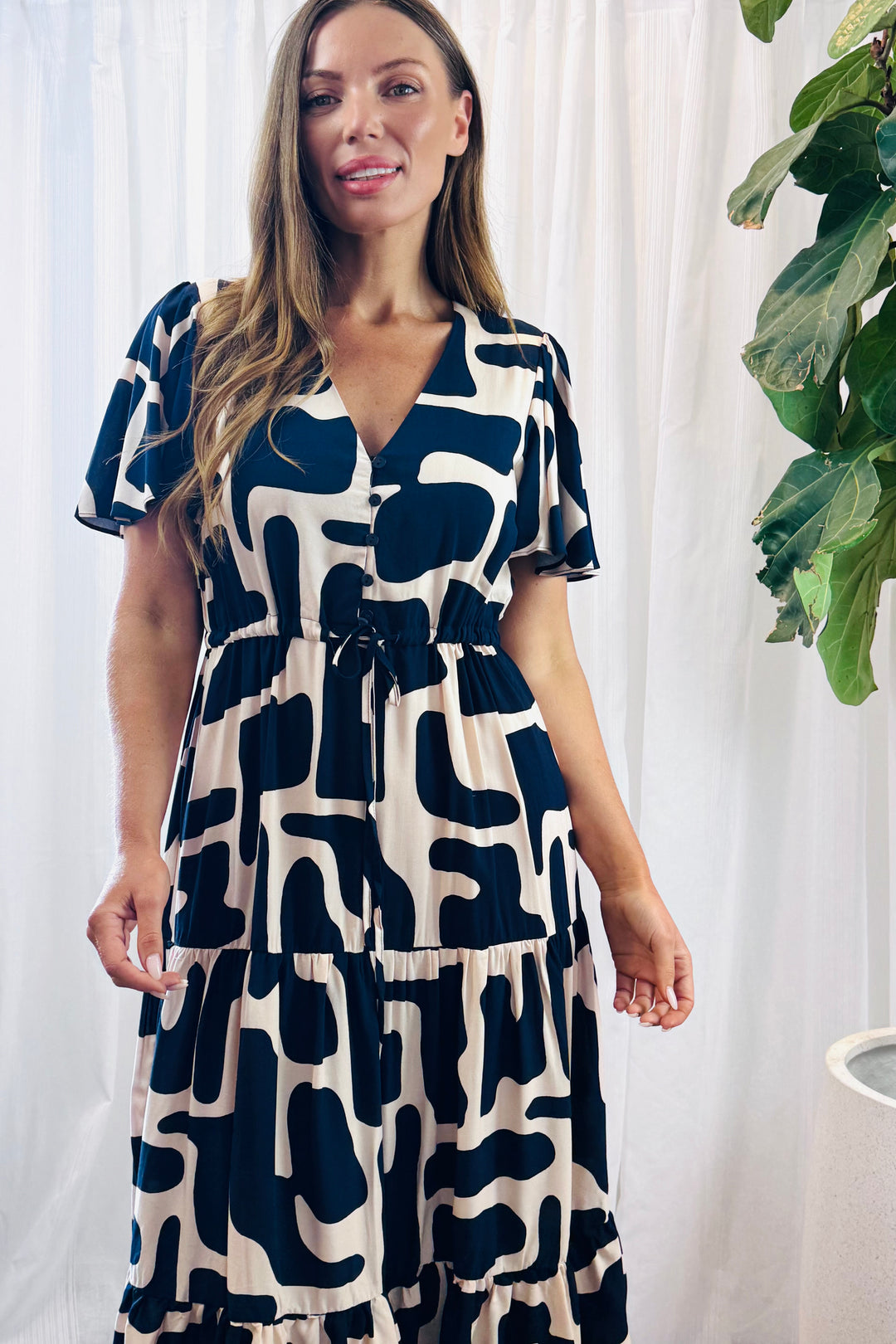 Santorini In Nude and Navy Print