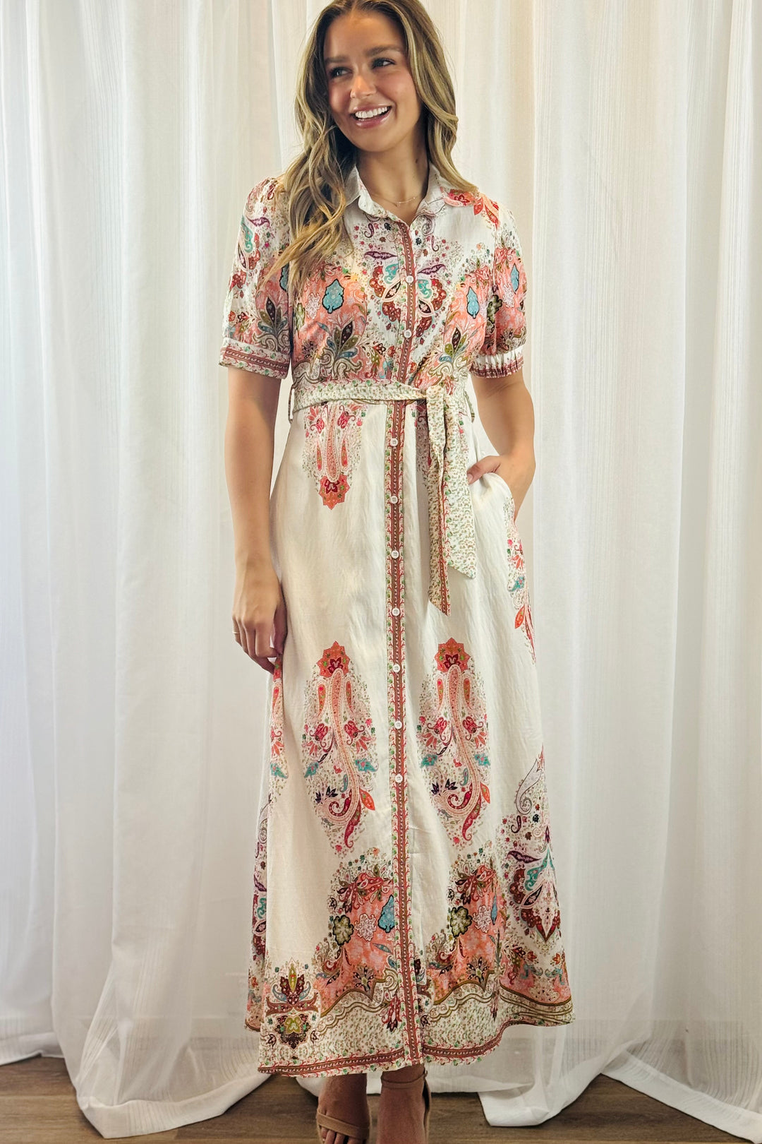 Gidget Embroidered Print Dress In Off White