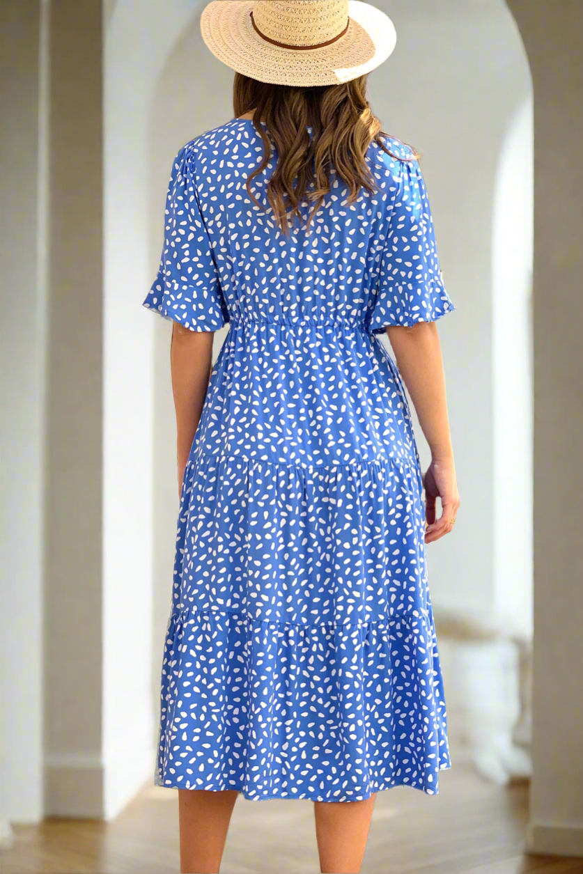 Jeannie Midi Spot Dress In Powder Blue