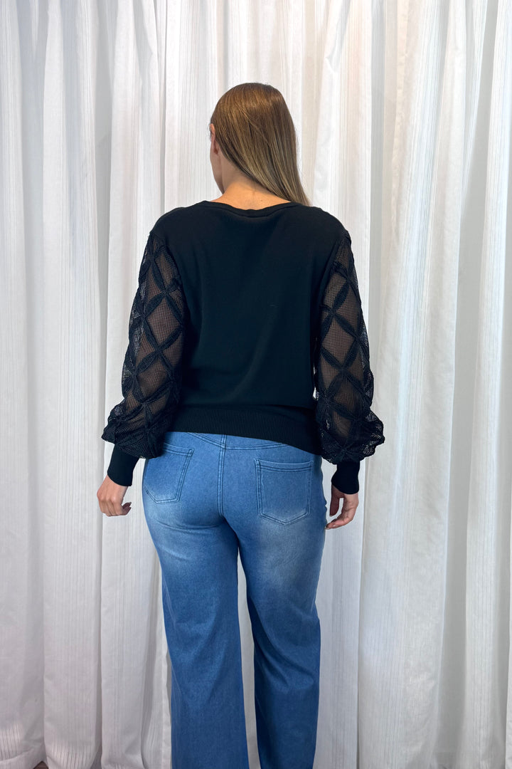 Milani Lace Knit Top in Black