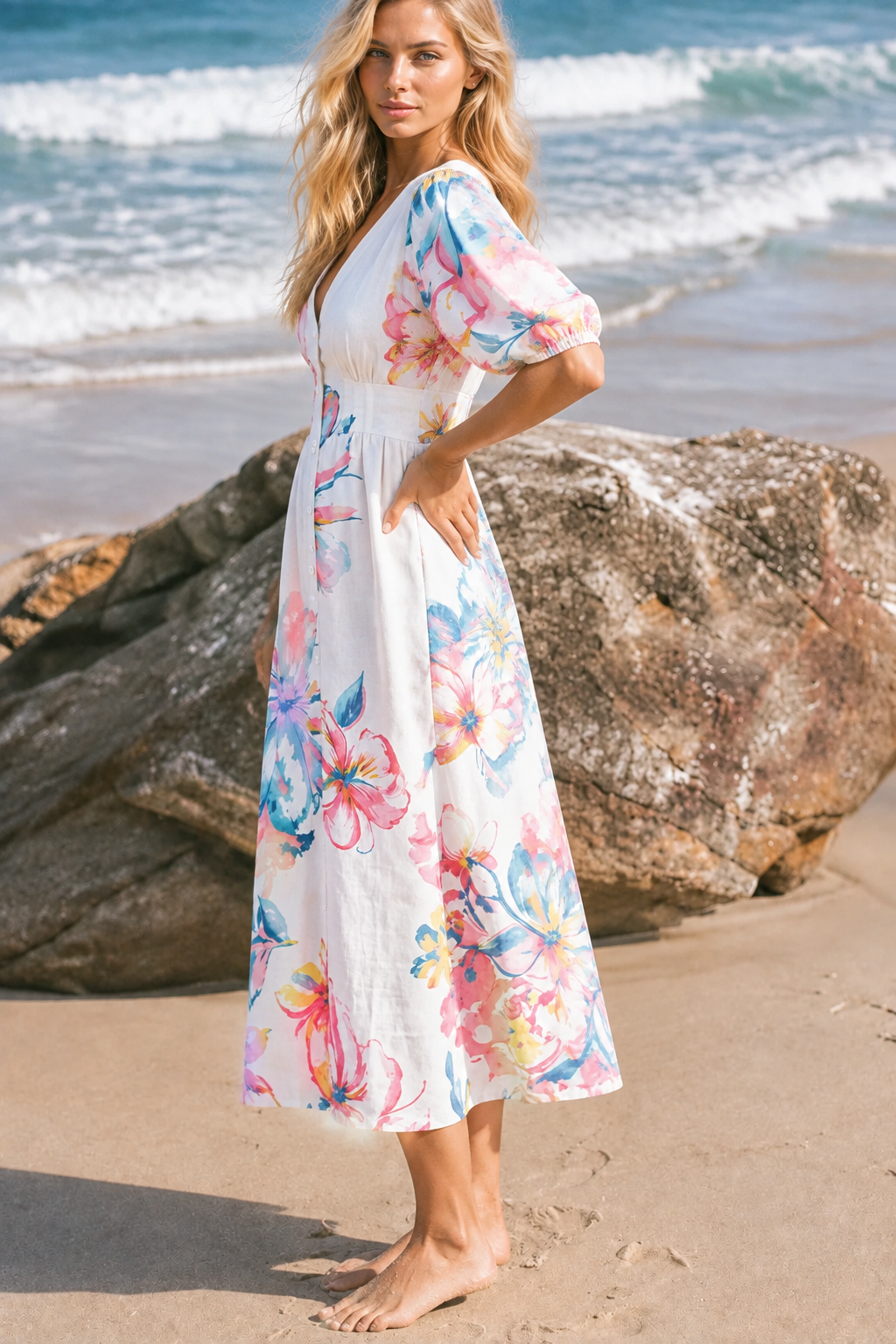 Allegra Pale Blush Floral Dress