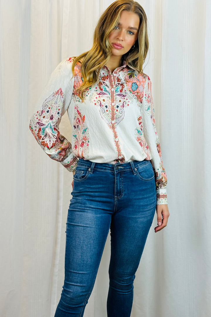 Gidget Off White Shirt With Embroidery Print