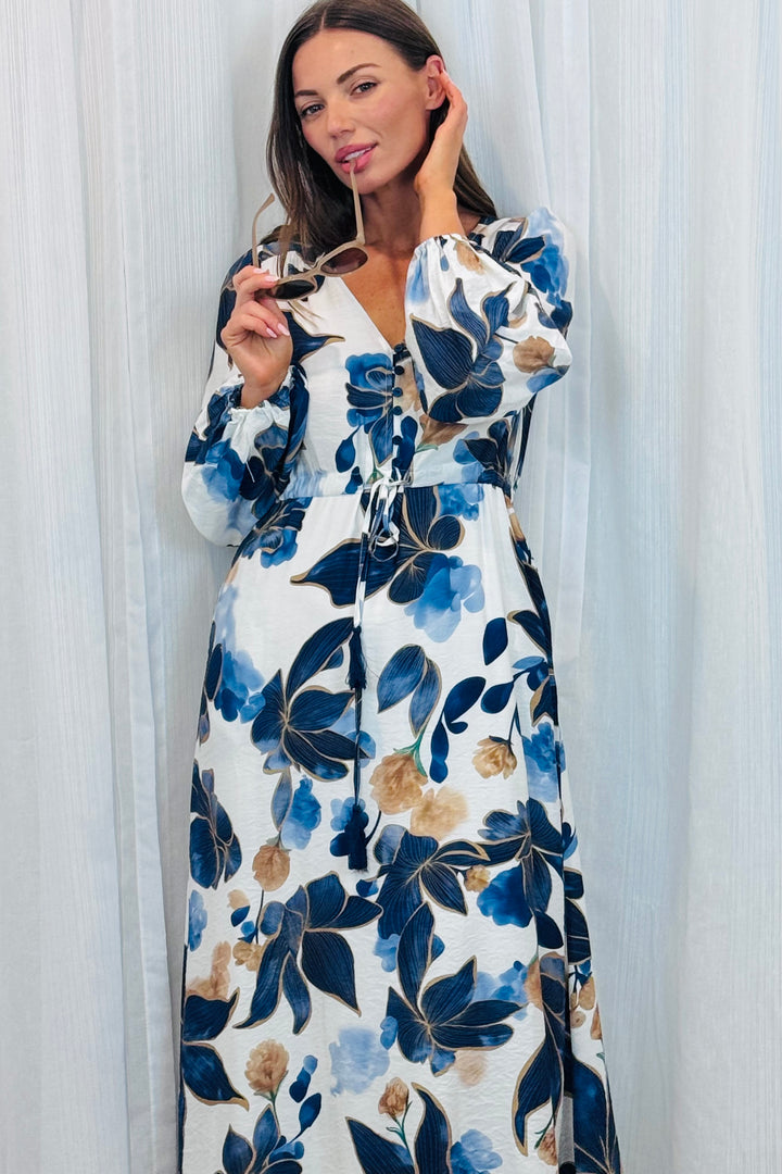 Yolanda Drawstring Multi Print Dress