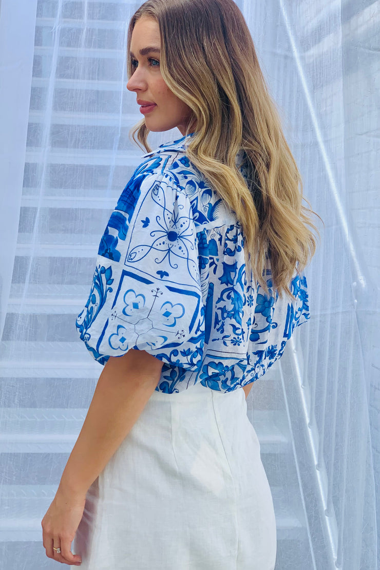 Lucy Top in Blue and White