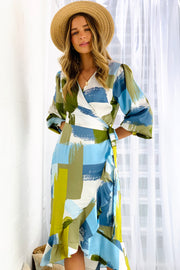 Elisha Multi Print Wrap Midi Dress