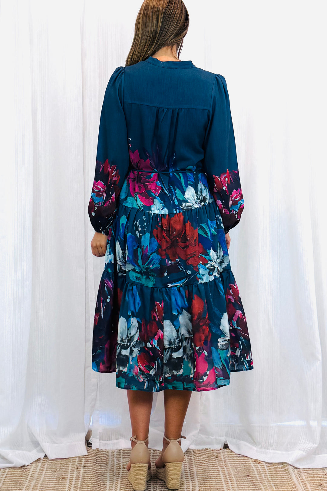 Messina Navy Multi Print Midi Dress