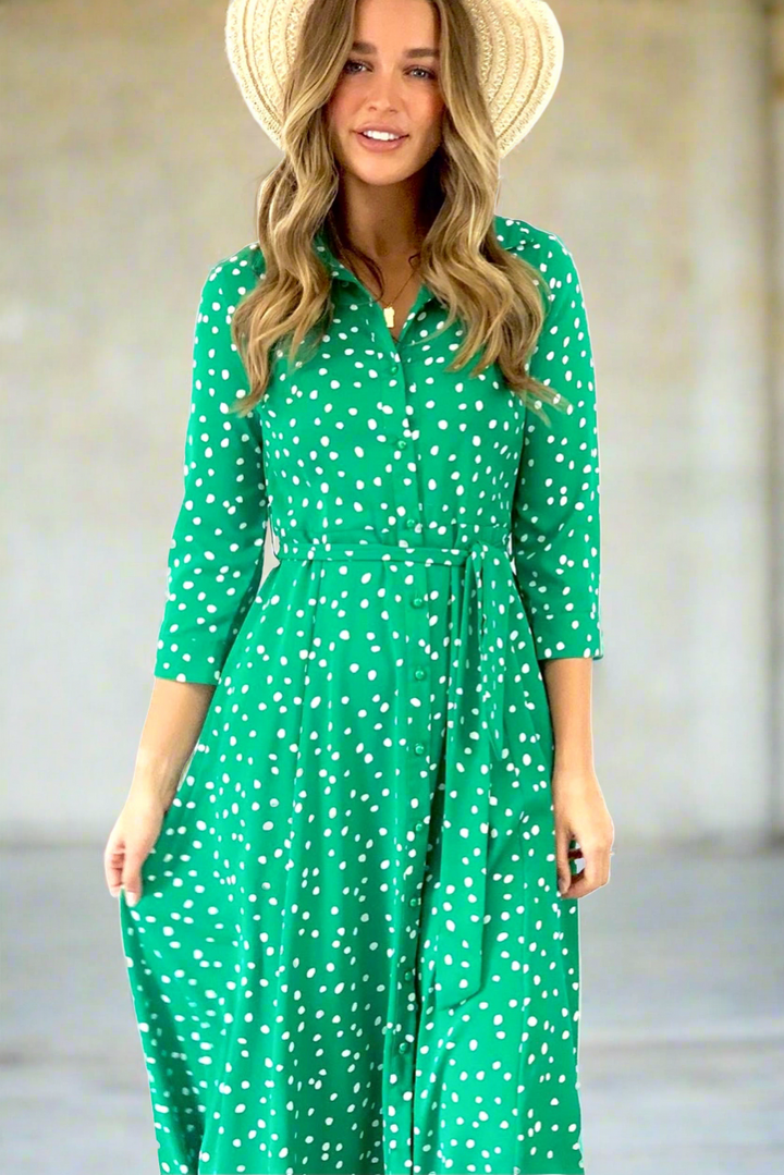 Willow Green And White Shirt Midi Dress