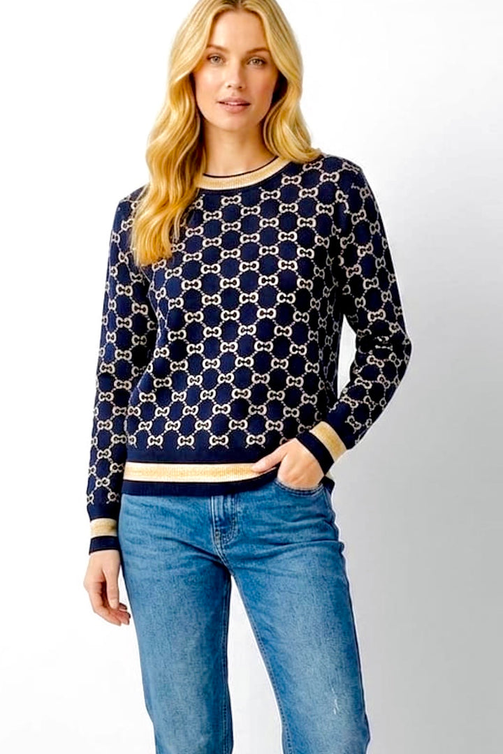 Alexi GG Knit Top in Navy Print