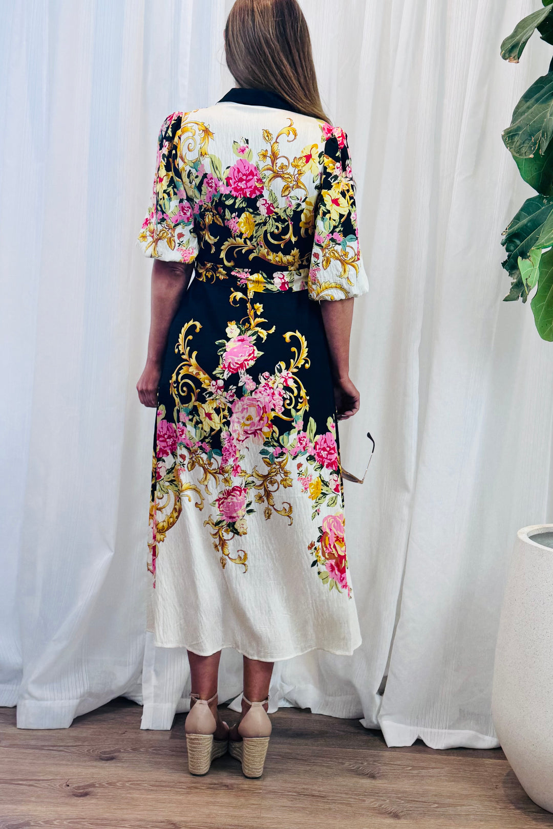 Leila Shirt Dress in Black Multi Print