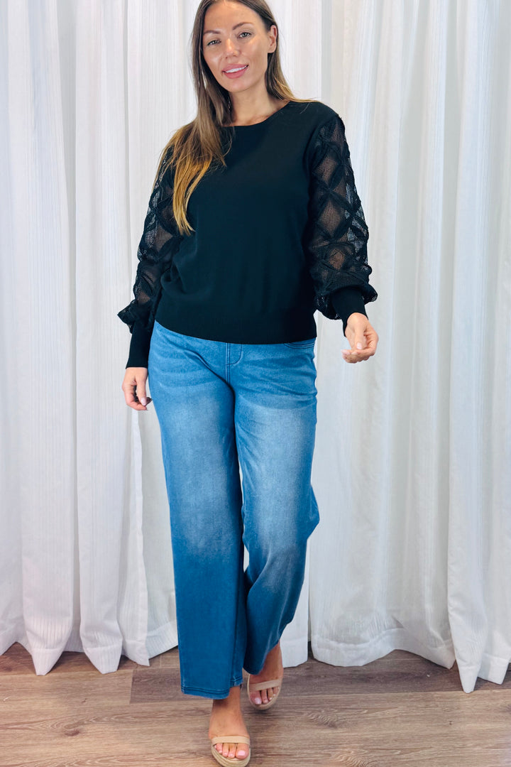 Milani Lace Knit Top in Black