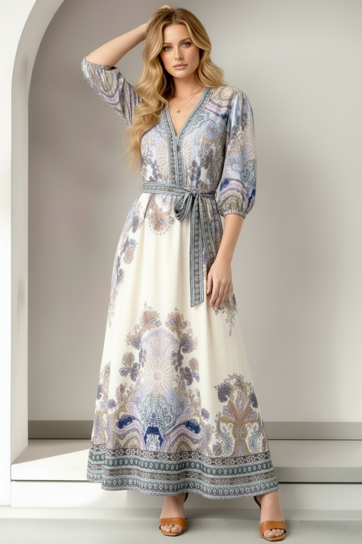 Georgina Off White Multi Print Dress
