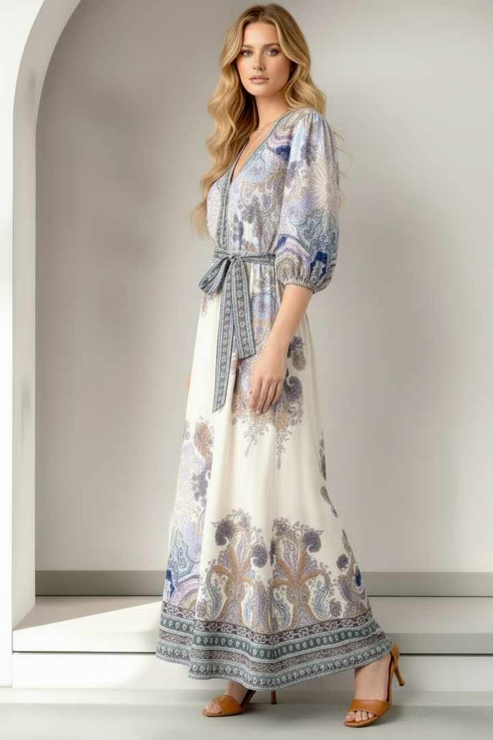 Georgina Off White Multi Print Dress