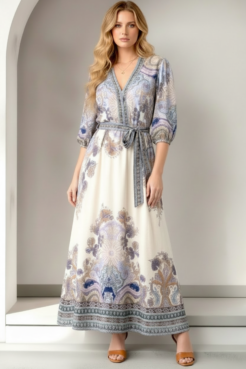 Georgina Off White Multi Print Dress