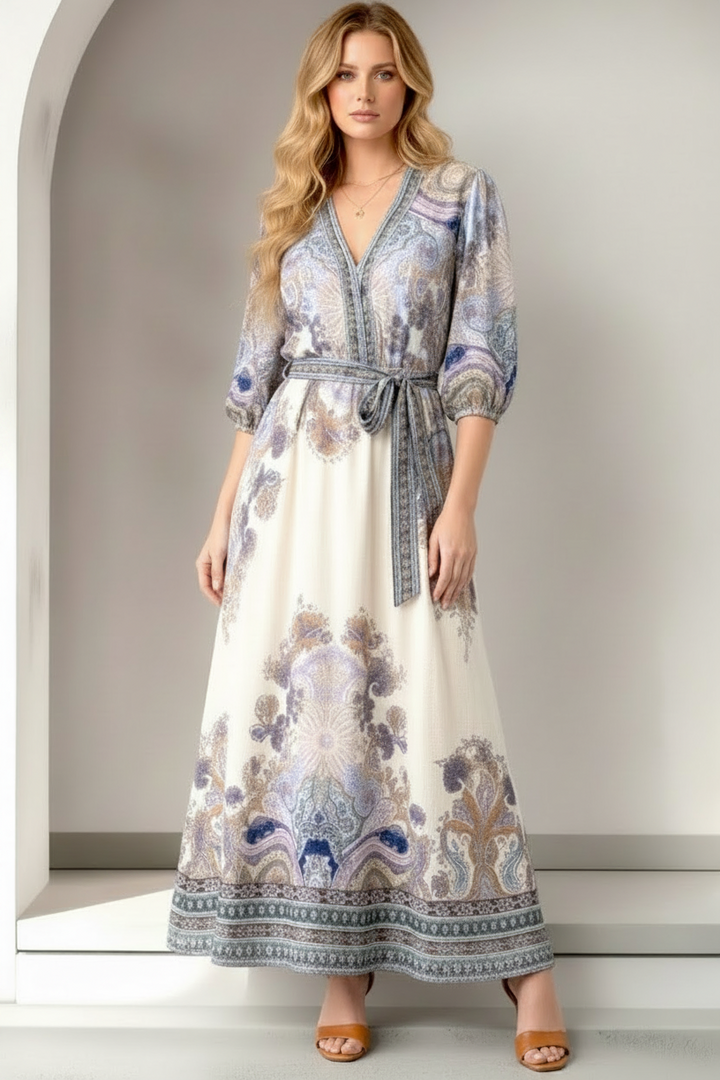 Georgina Off White Multi Print Dress
