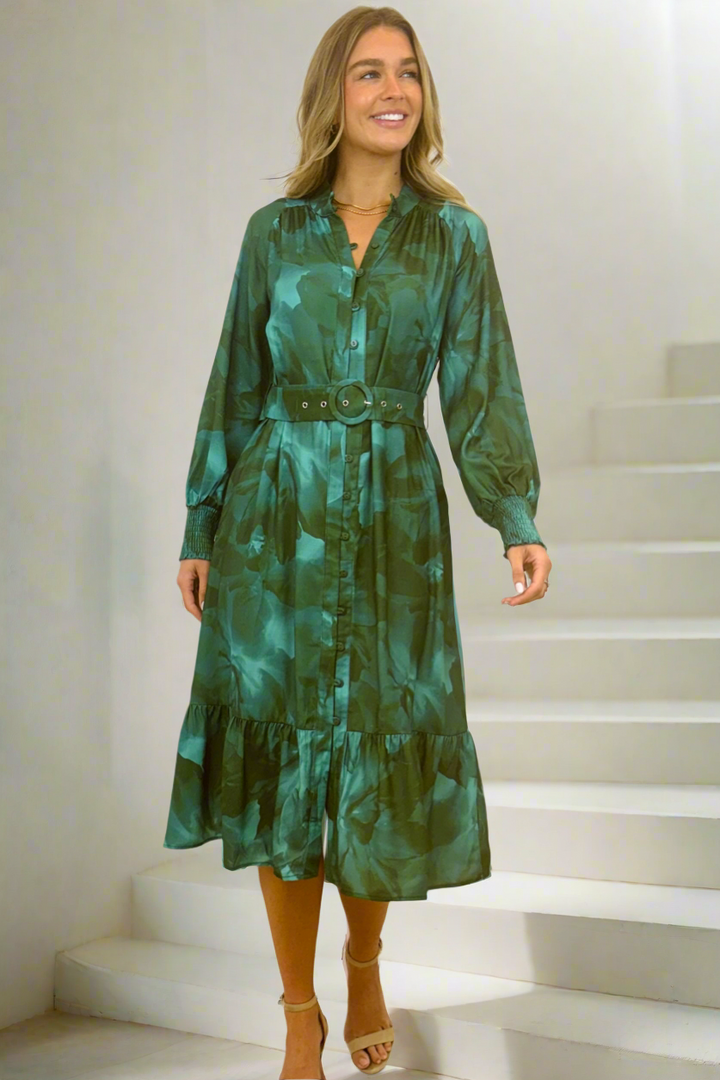 Bonnie Midi Dress in Green Print