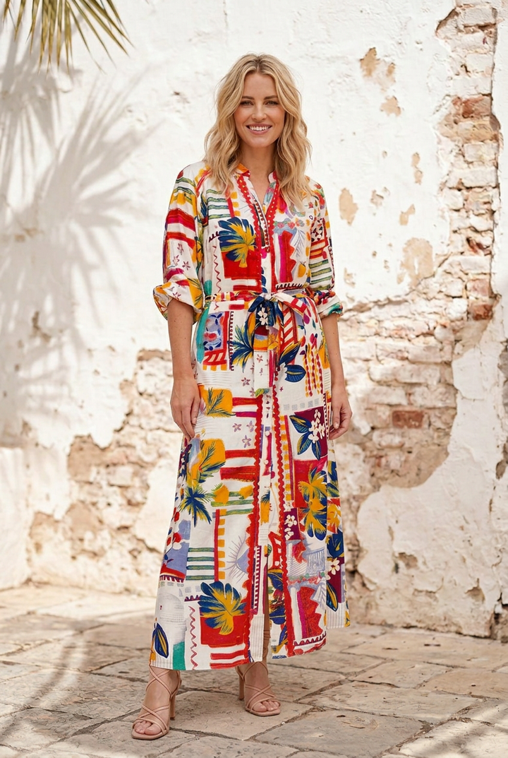Giselle Off White Multi Colour Dress