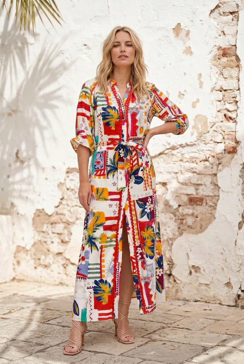 Giselle Off White Multi Colour Dress