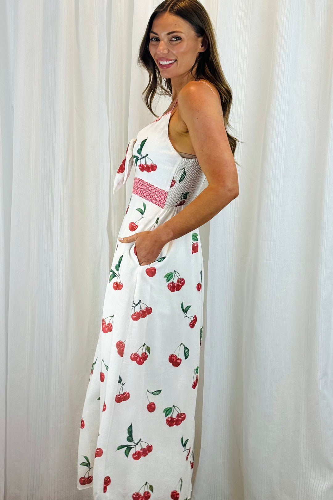 Arlie Cherry Print Dress in White