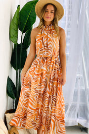 Tessa Sleeveless Turtle Neck Maxi Dress in Orange Tones