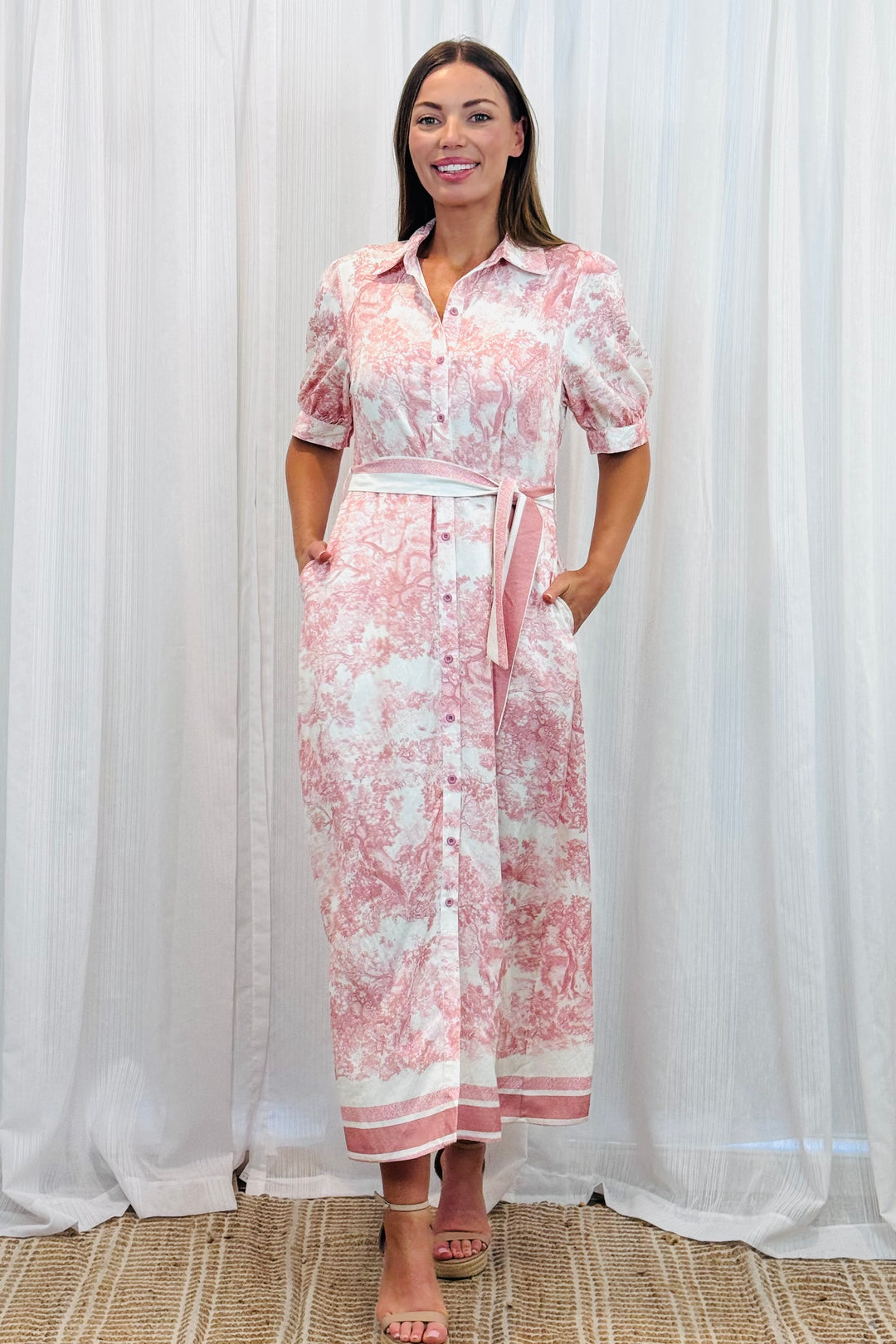 April Short Sleeve Dress in Blush Print