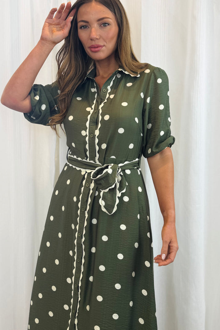 Shyla Polka Dot Dress in Khaki