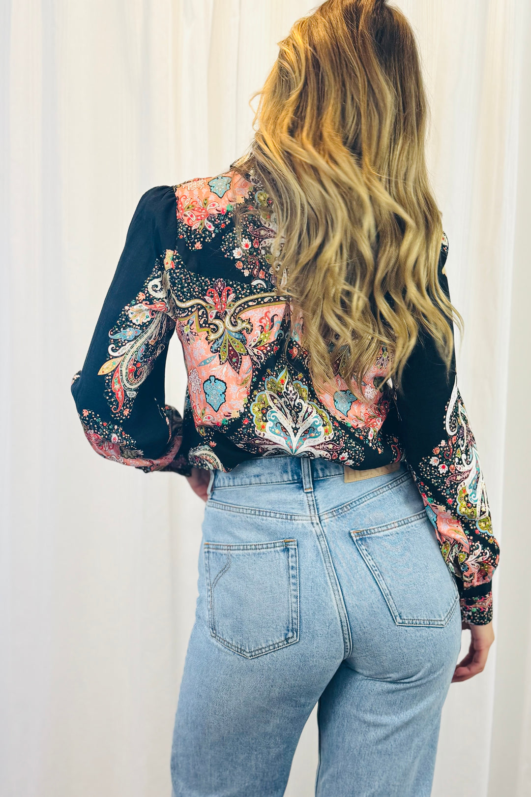 Gidget Embroidered Multi Print Shirt In Black