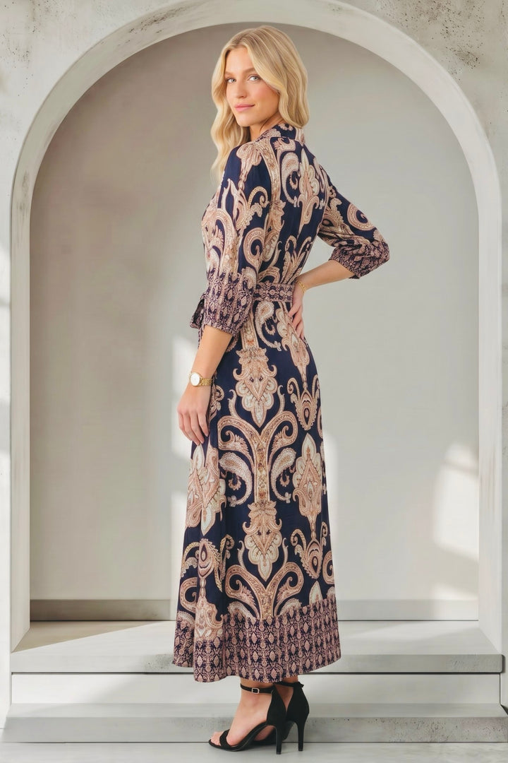Lenni Paisley Dress in Dark Navy