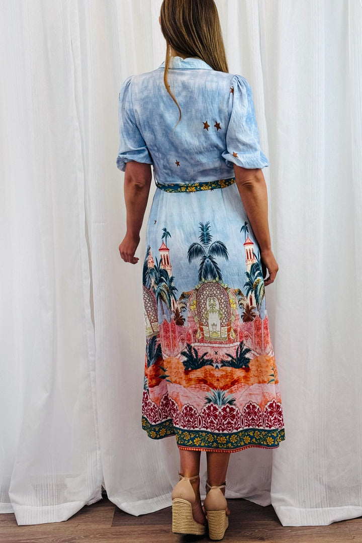 Jemma Shirt Dress in Blue Multi Print