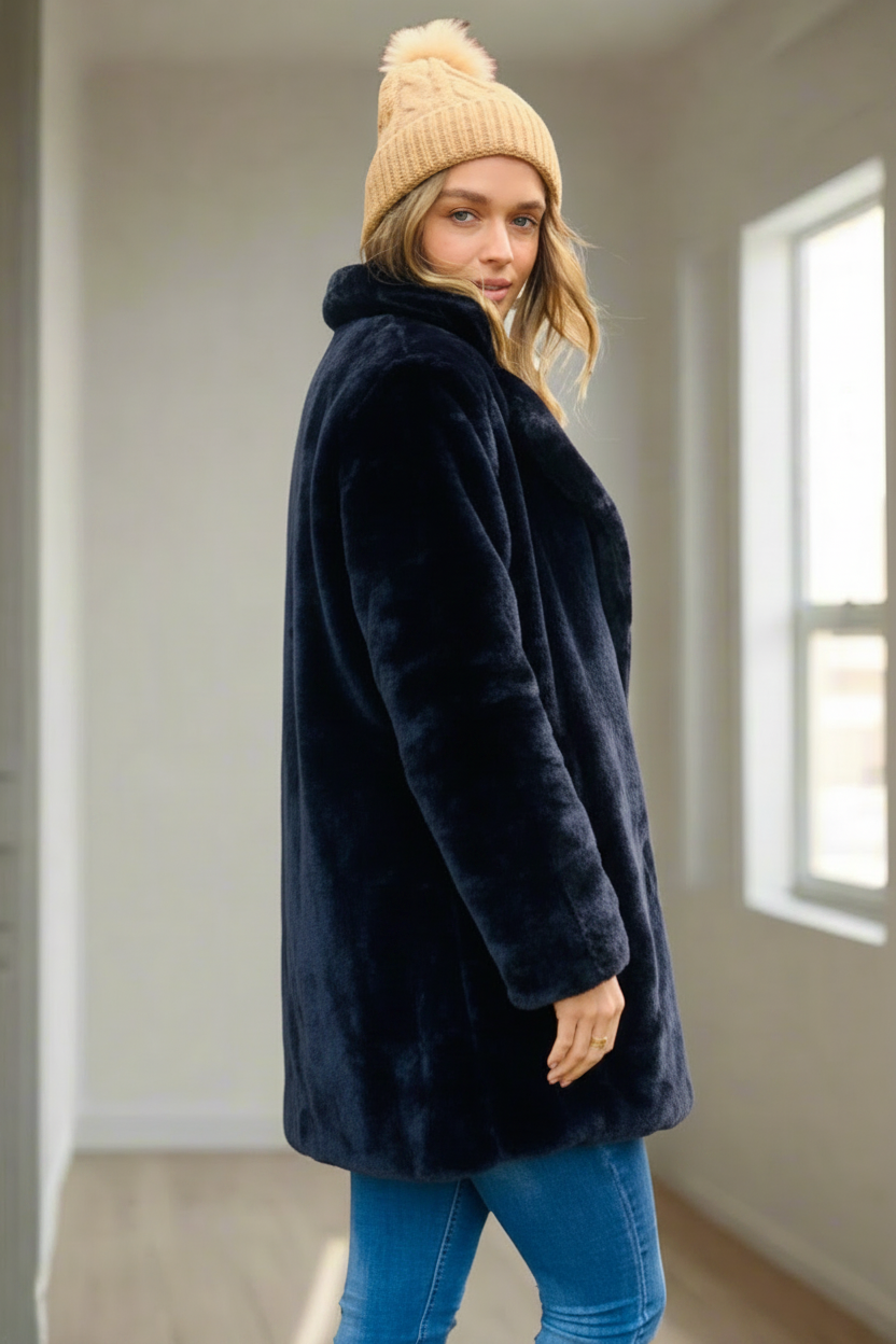 Bianca Faux Fur Jacket in Midnight Blue