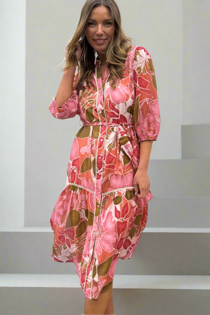 Ivanka Floral Print Dress with 3/4 Sleeve