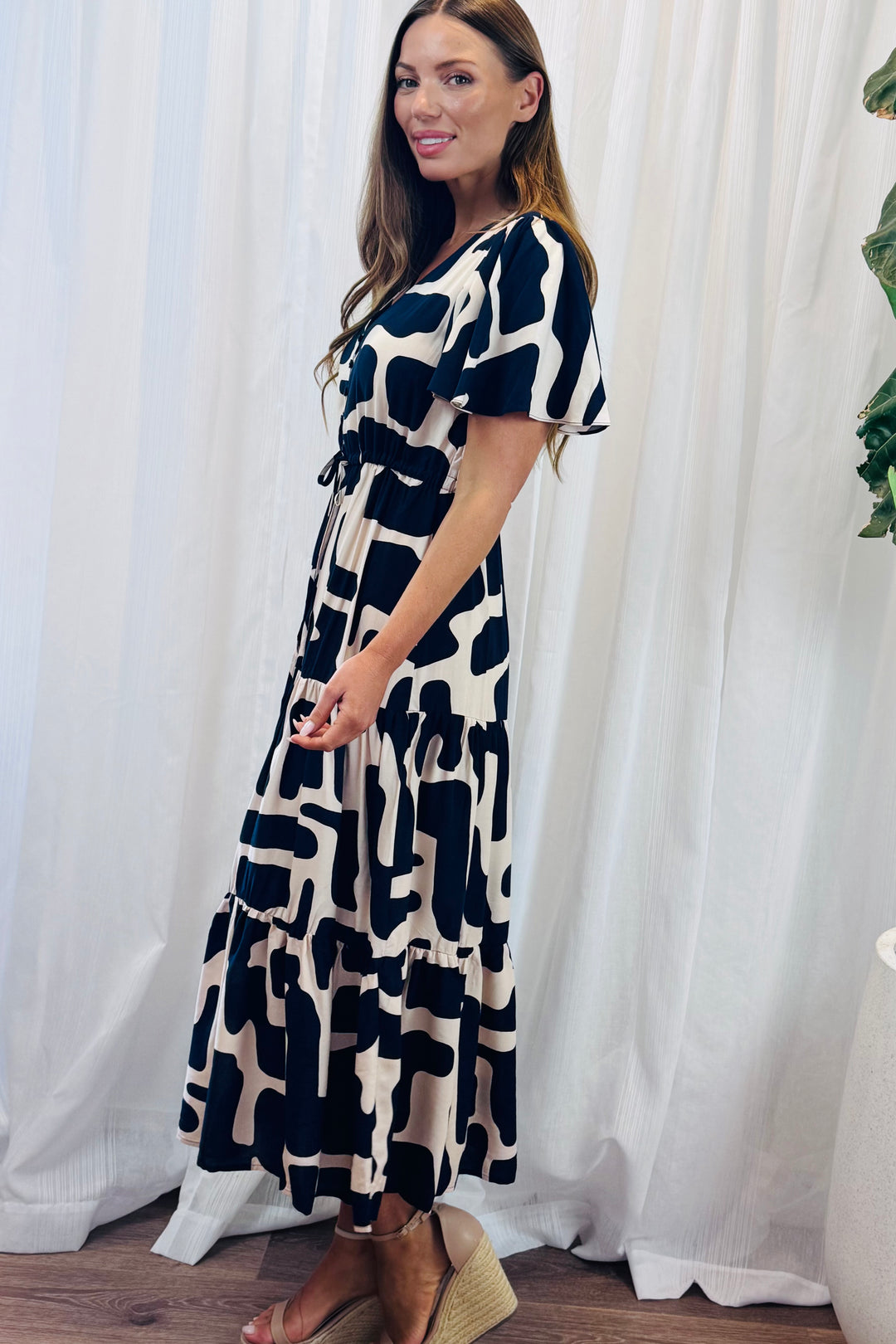 Santorini In Nude and Navy Print