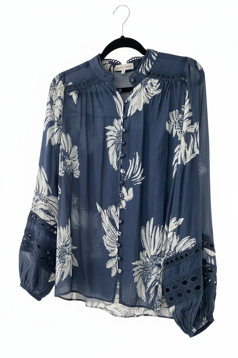 Evie Top in Navy Print