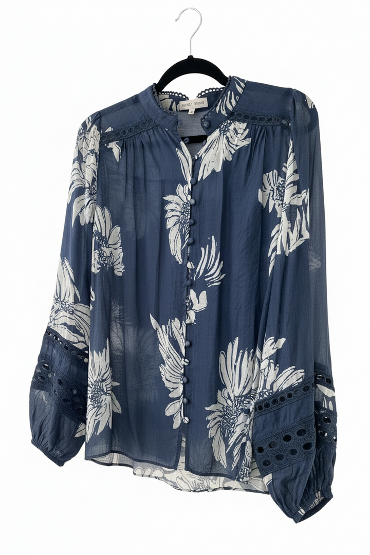 Evie Top in Navy Print