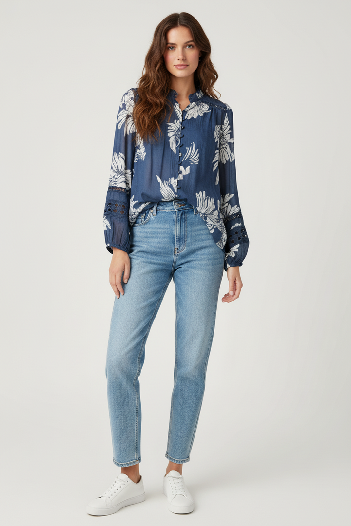 Evie Top in Navy Print