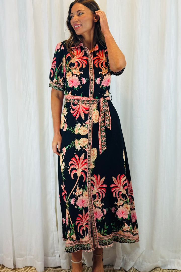Maddison Shirt Dress in Black Multi Print