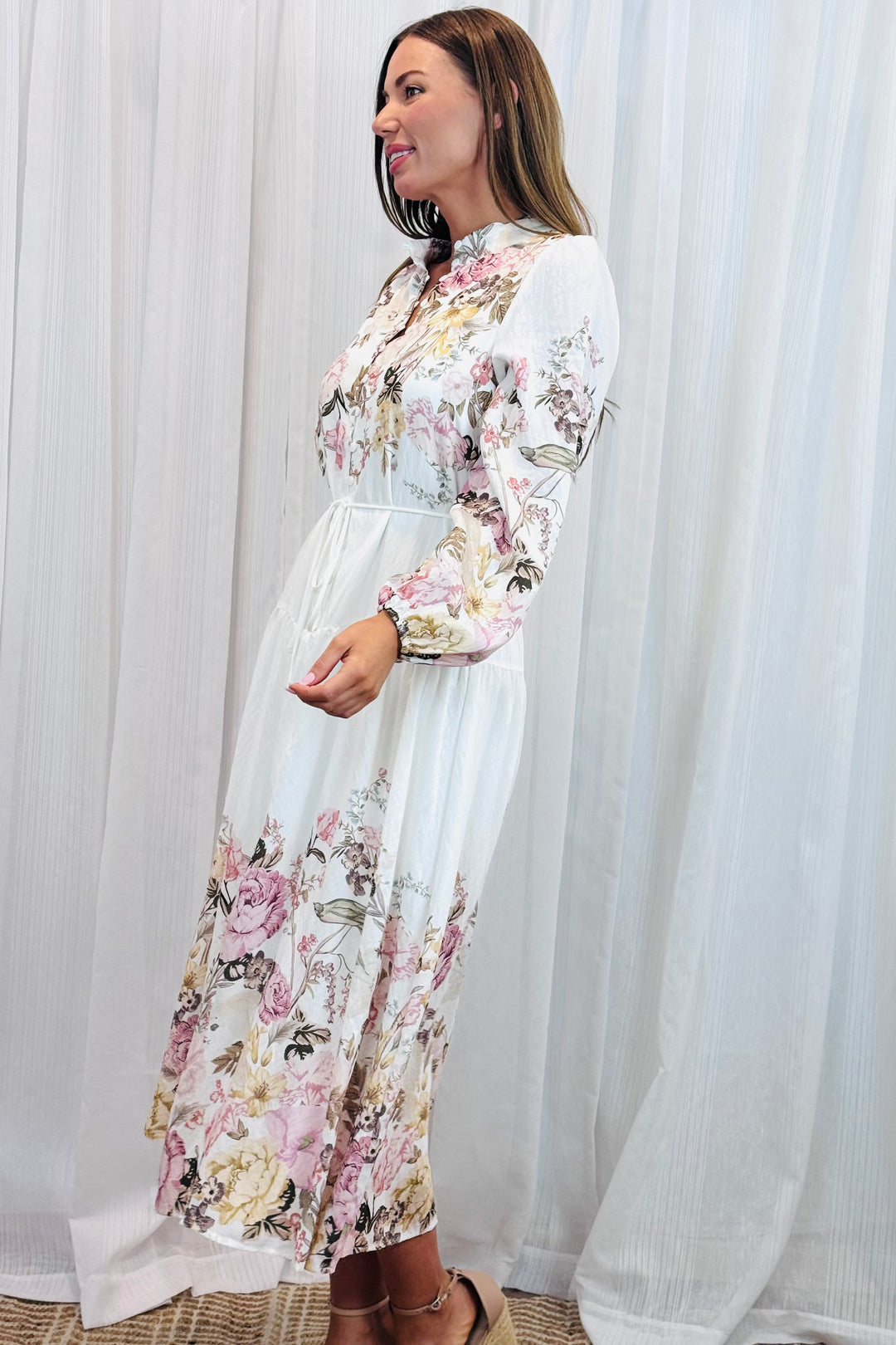 Juliet Off White Floral Multi Print Dress
