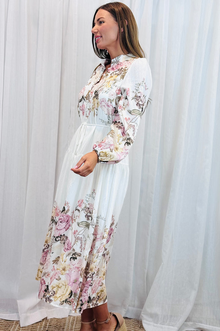 Juliet Off White Floral Multi Print Dress