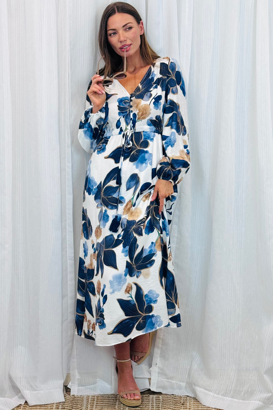 Yolanda Drawstring Multi Print Dress
