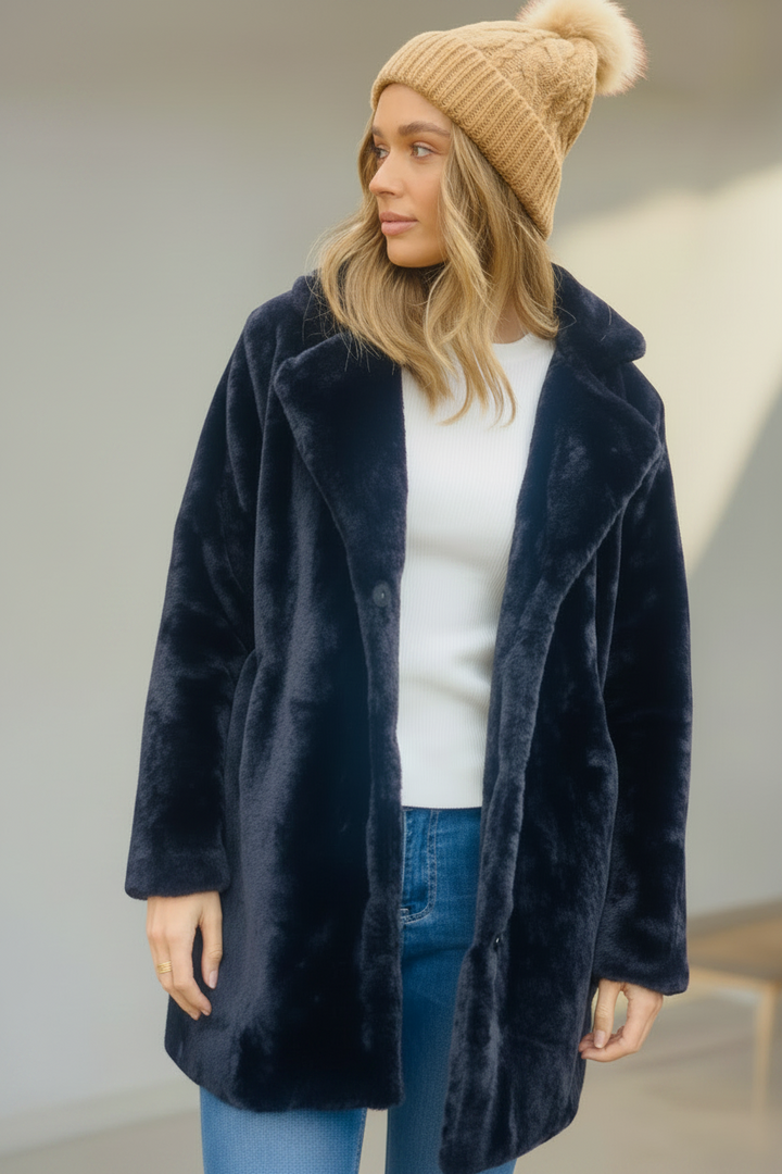 Bianca Faux Fur Jacket in Midnight Blue