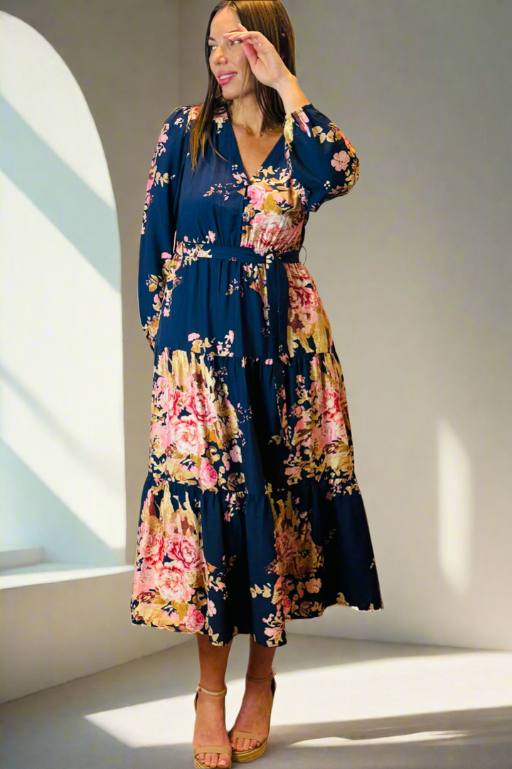 Zara Navy Floral Long Sleeve Dress