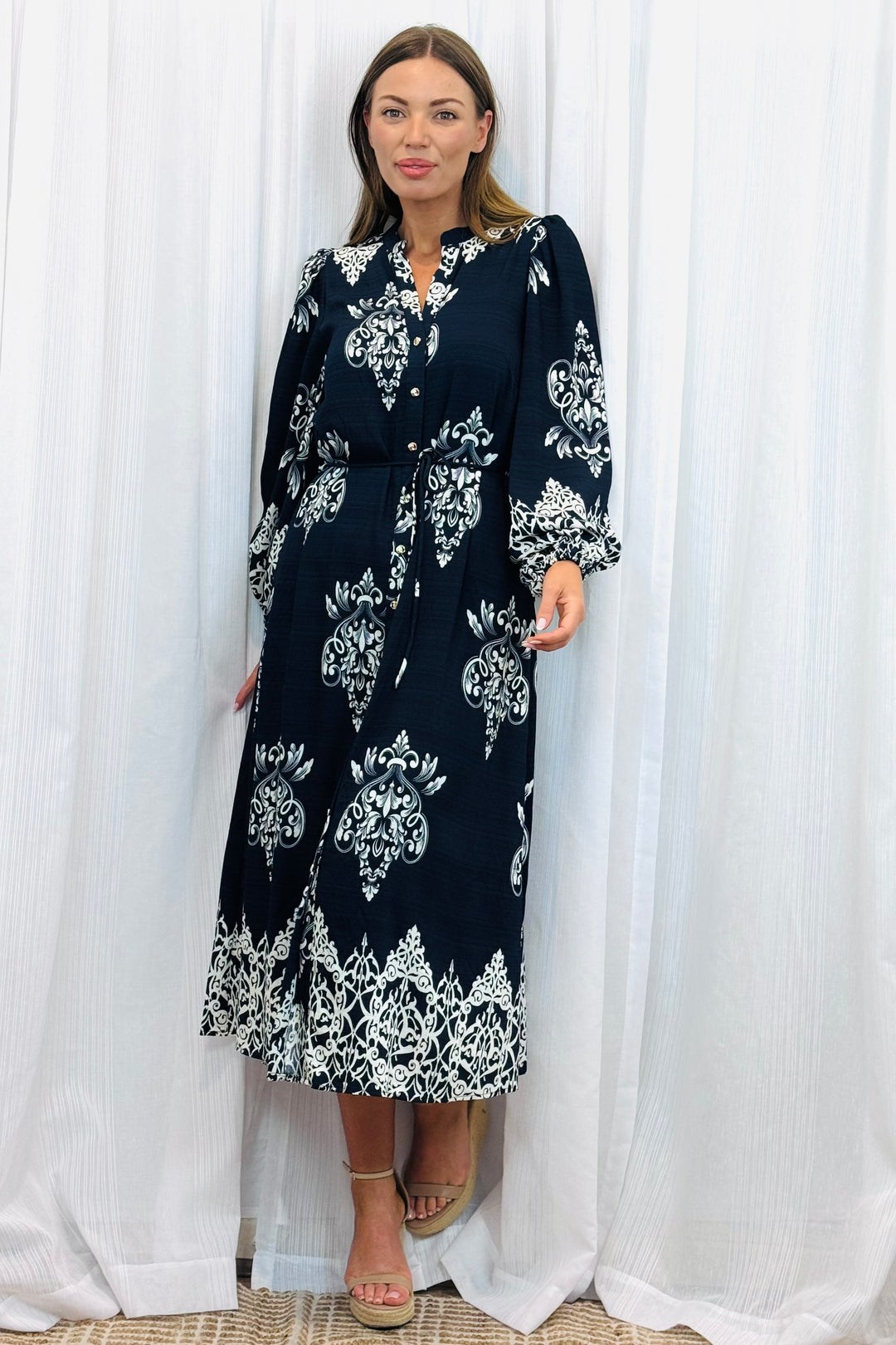 Mina Black Multi Print Dress With Off White Print