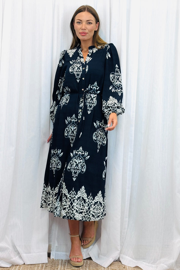 Mina Black Multi Print Dress With Off White Print