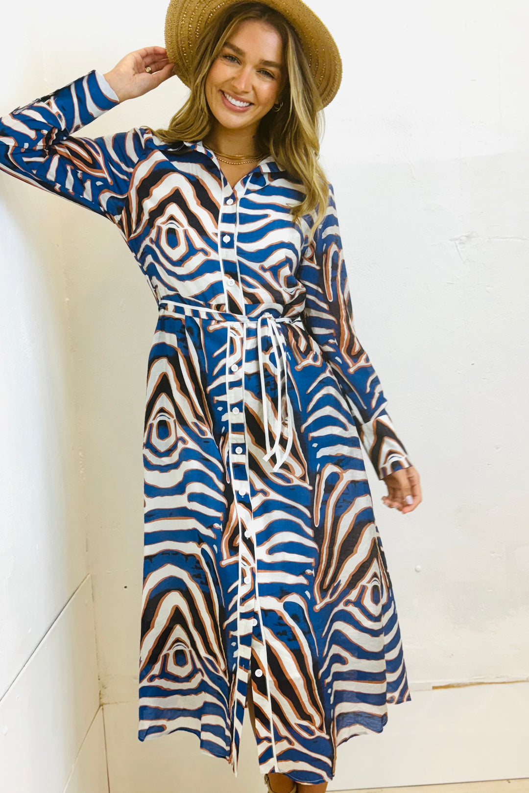 Allumbra Tiger Shirt Dress in Blue Print