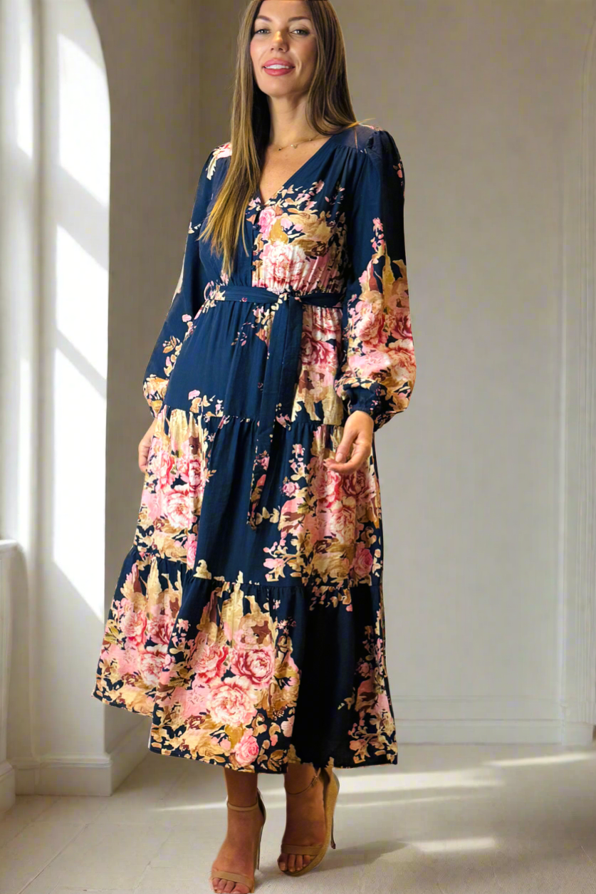 Zara Navy Floral Long Sleeve Dress