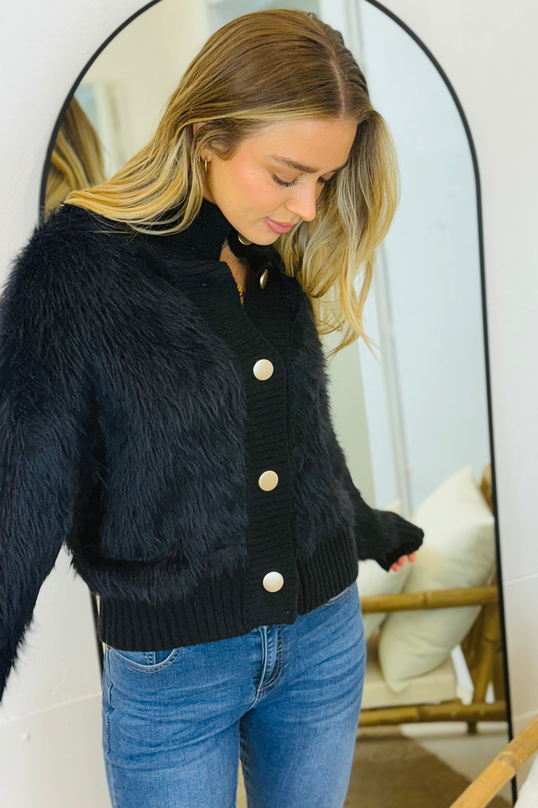 Erica Fluffy Cardigan in Black