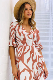 Oceane Wrap MINI Dress in Tan and White Tiger Print